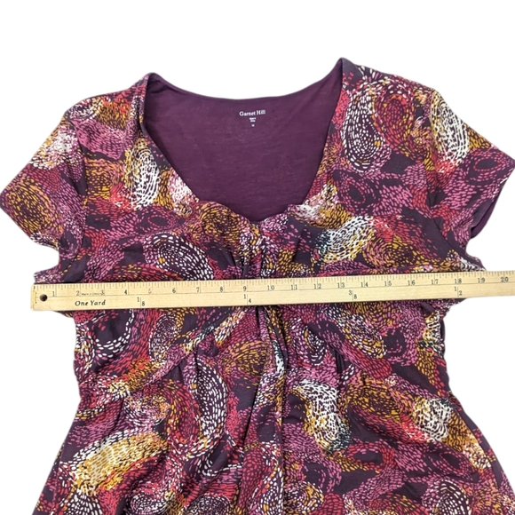 Garnet Hill Stretch Knit Dress V Neck Womens 12 Burgundy Purple Short Sleeve - Picture 8 of 13